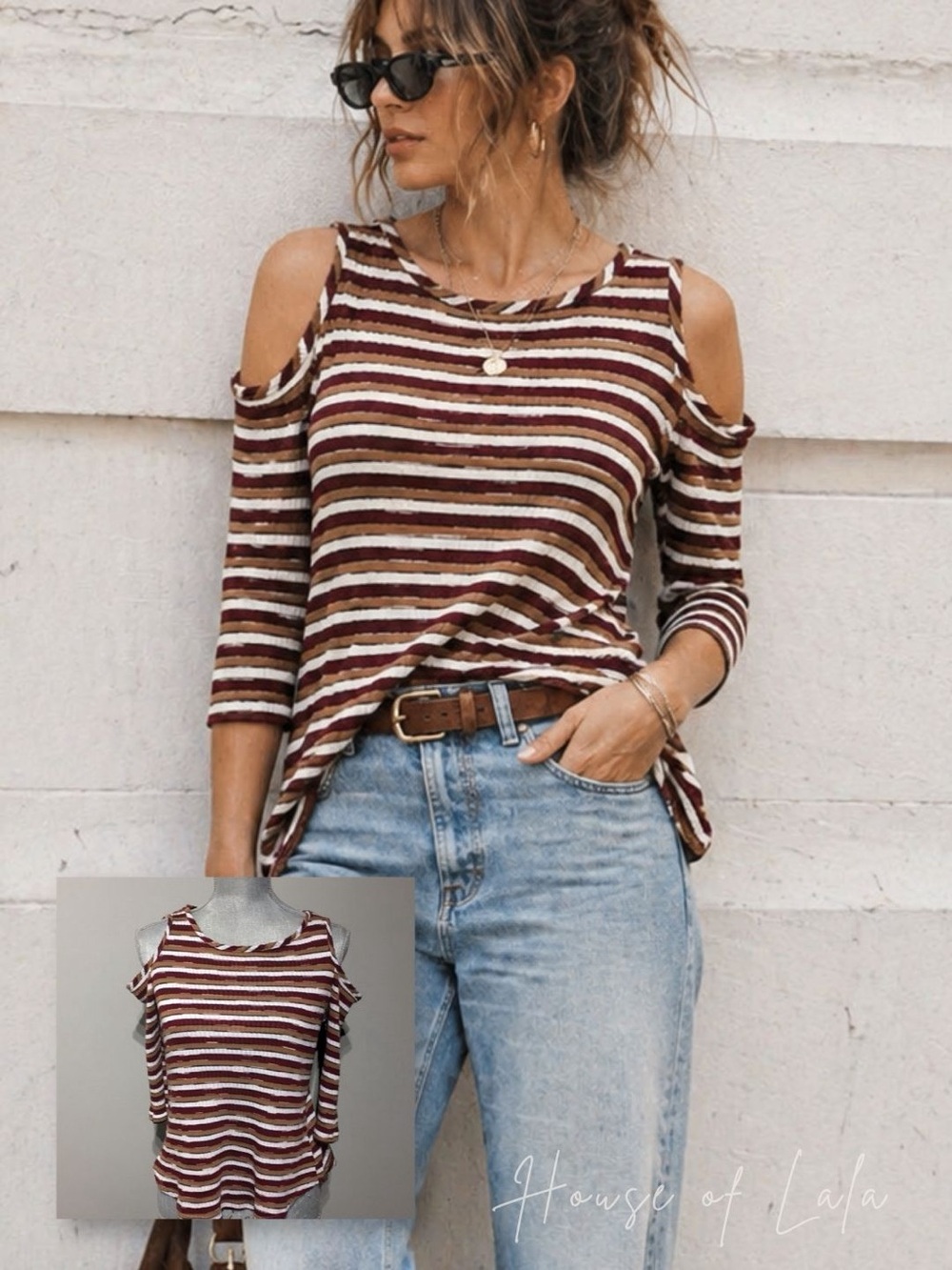 🖤5/$40!! Ripe brand stripe cold shoulder top 3/4 sleeve casual shirt